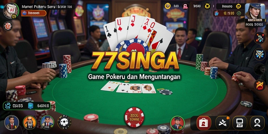 Tampilan gameplay poker seru di aplikasi 77SINGA.
