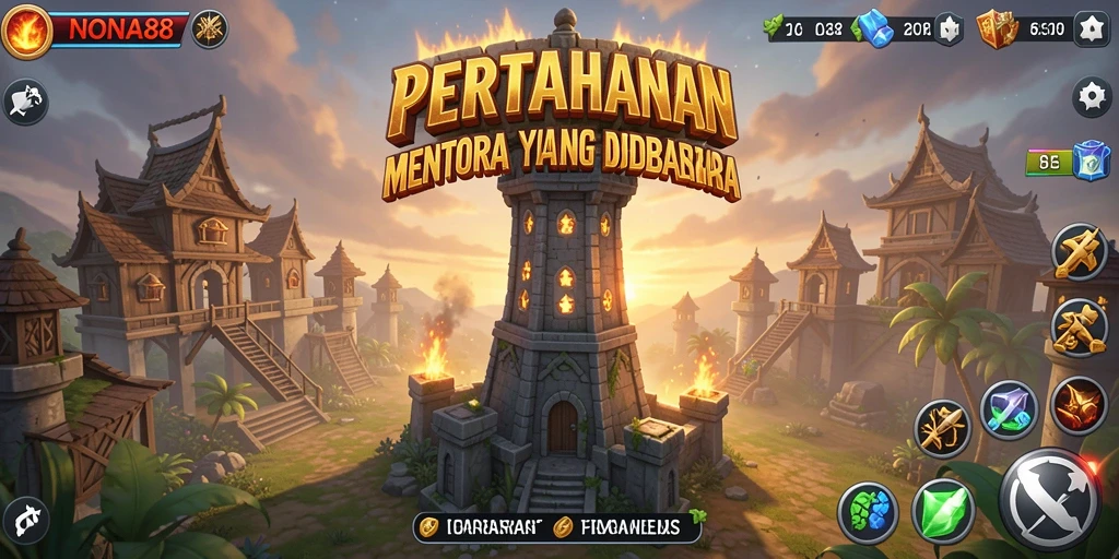 Tangkapan layar NONA88 menampilkan aksi seru dalam pertahanan menara.