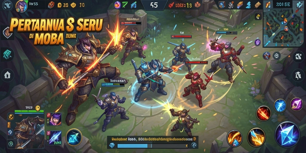 Screenshot RK55 menampilkan pertarungan epik antar hero di arena.